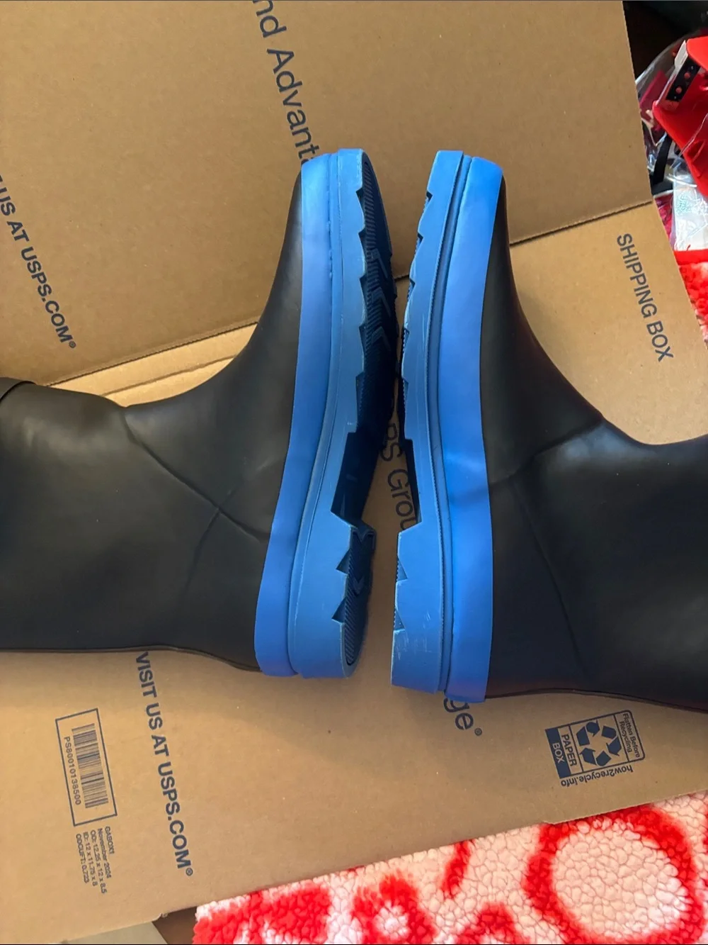 Aleader Waterproof Black Rain Boots with Blue Outsole